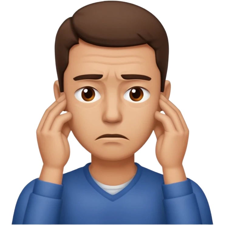 A man looking stressed holding the front of his neck  emoji