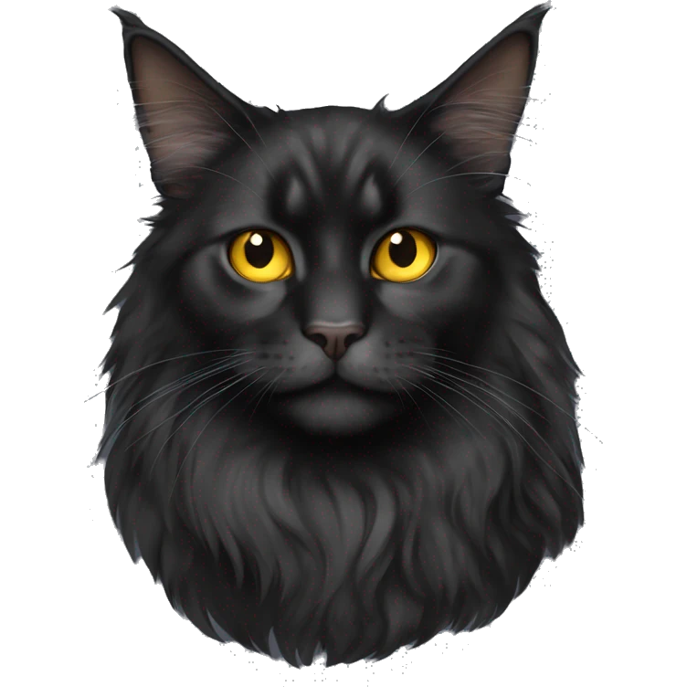 black Maine Coon cat with tufts on ears and yellow eyes emoji