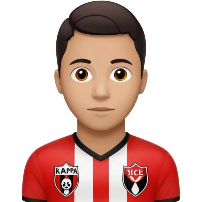 Supporter de L’ogc Nice. Maillot de foot rouge et noir (bandes) logo Kappa. Et logo de L’ogc Nice original. emoji