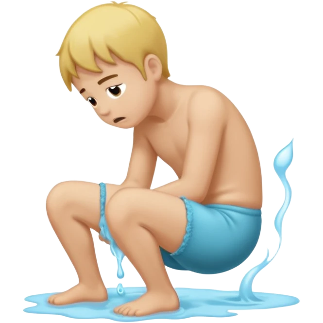A  boy squating down pooping on his wet stinky underwear farting emoji