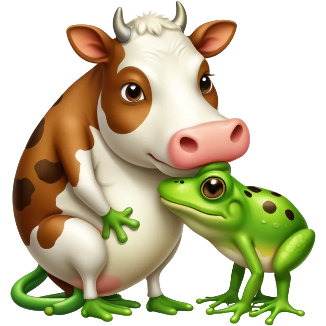 A drunk cow kissing a frog emoji