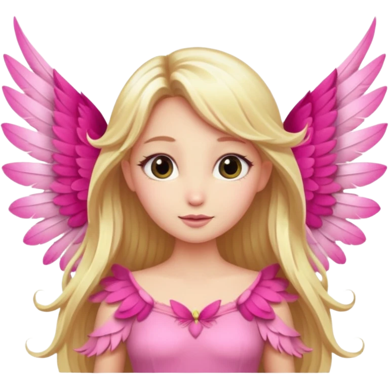 Fairy long blonde hair pink long dress large wings emoji