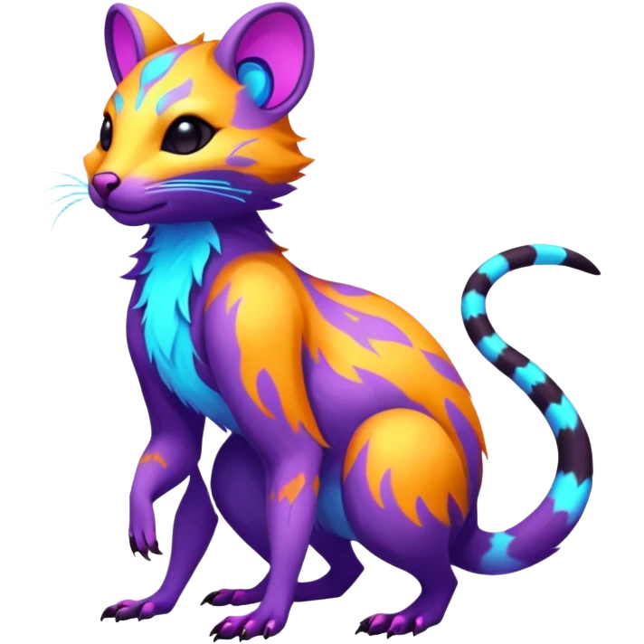 Neon-colored fantasy feline-rodent-marsupial-critter-vernid-protogen-primagen-fursona animal creature full body with intricate markings  emoji