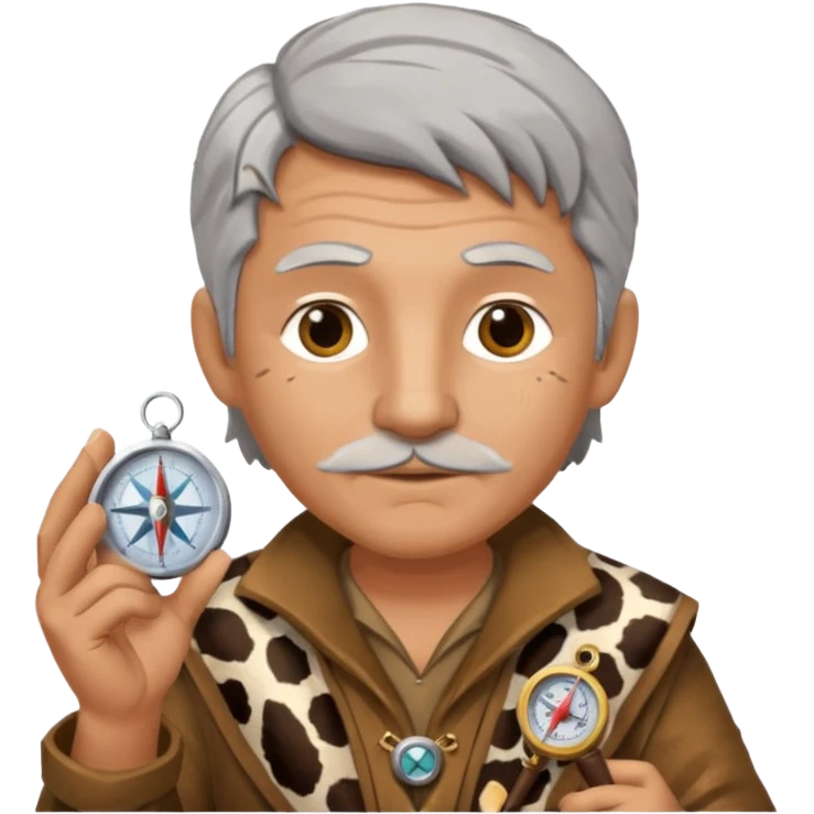 Ancient  man with animal skin clothes with compass emoji