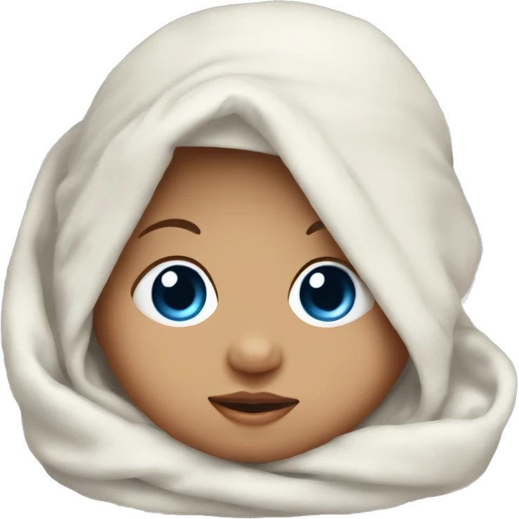 Newborn baby with blue eyes swaddled with hat emoji