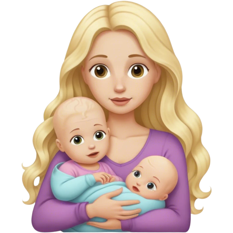 Long wavy blonde hair woman holding a baby girl with no hair emoji