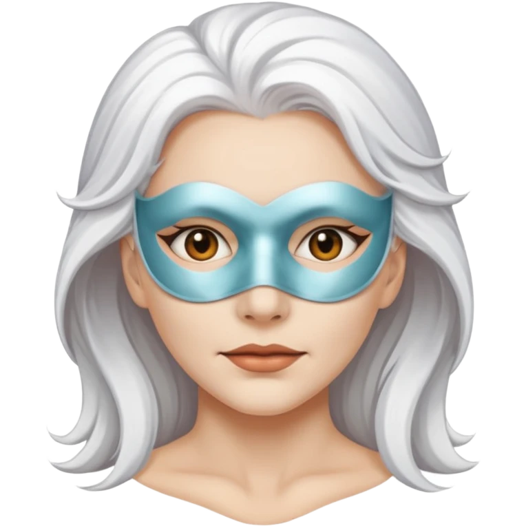 white haired woman with half white mask emoji
