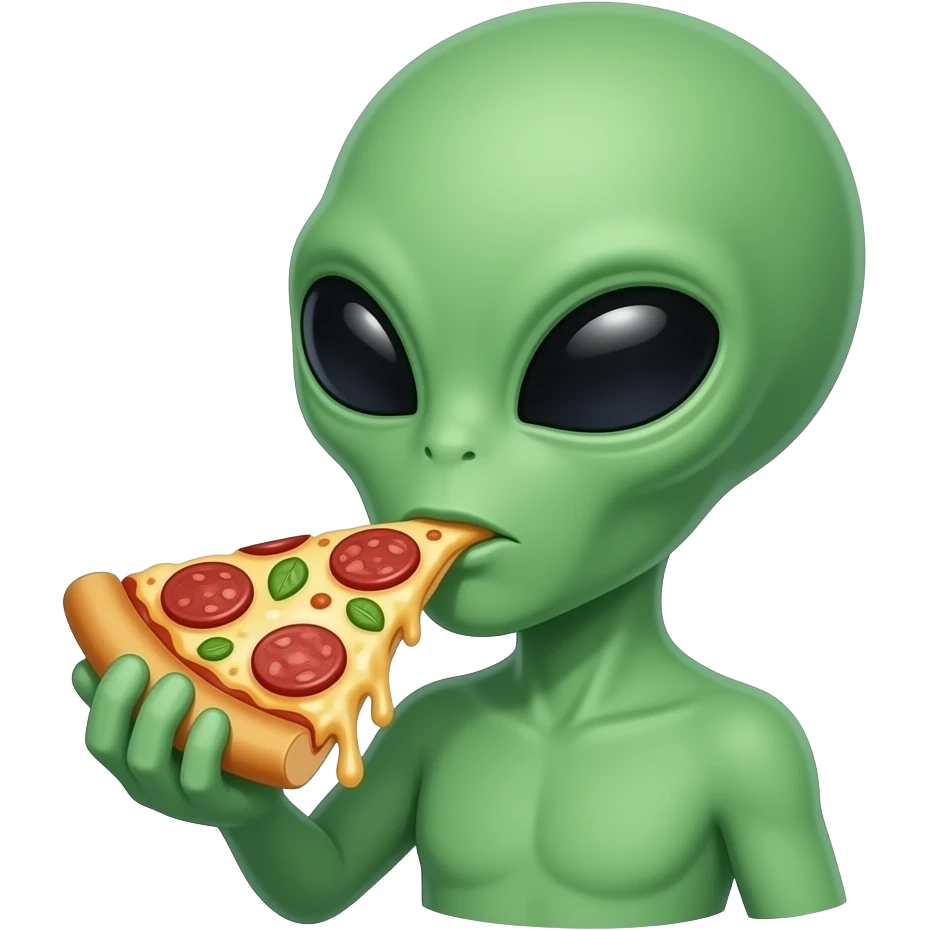 An alien eating pizza emoji