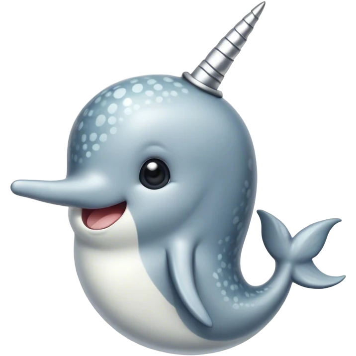 Cinematic Noble Cute Narwhal Portrait Emoji, Poised and graceful, with a streamlined, gently curved body clad in mottled, silvery-gray skin, accented by a long, spiraled ivory tusk and wide, expressive eyes radiating playful intelligence, Simplified yet sharp and sophisticated features, highly detailed, glowing with a cool, frosted ocean glow, high shine, intelligent and enigmatic, stylized with an air of whimsical marine majesty, focused and graceful, soft glowing outline, capturing the essence of a watchful and confident cute narwhal that appears ready to glide out of the screen with effortless charm! emoji