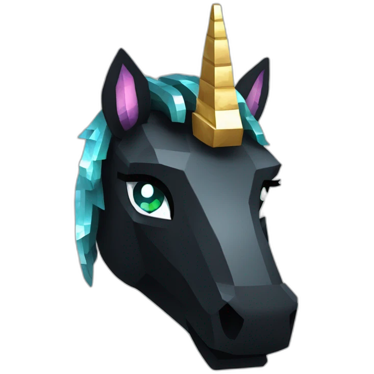 Minecraft Glitter Black Unicorn Head With Diamond Horn emoji