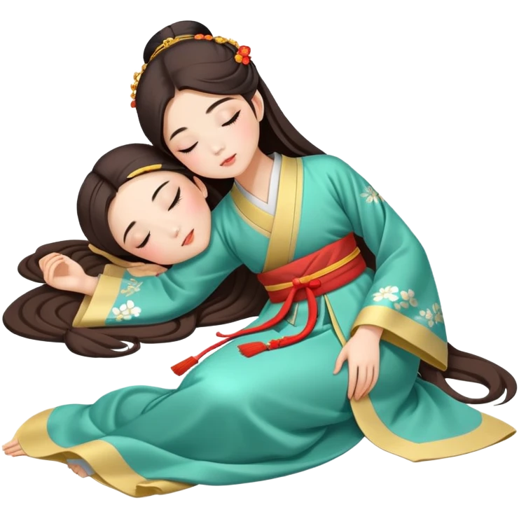 Beautiful girl in Hanfu lying on the ground sleeping emoji