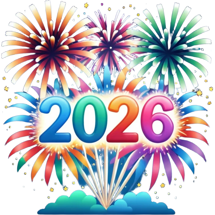 2026 in backdrop of colourful fireworks emoji