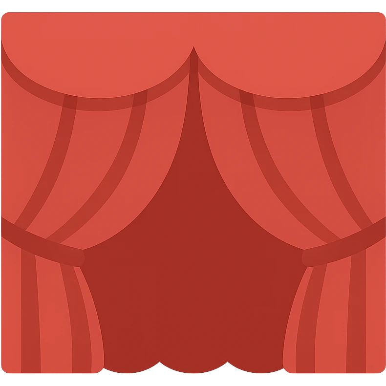 red stage curtain, closed, classic theater look, color icon emoji