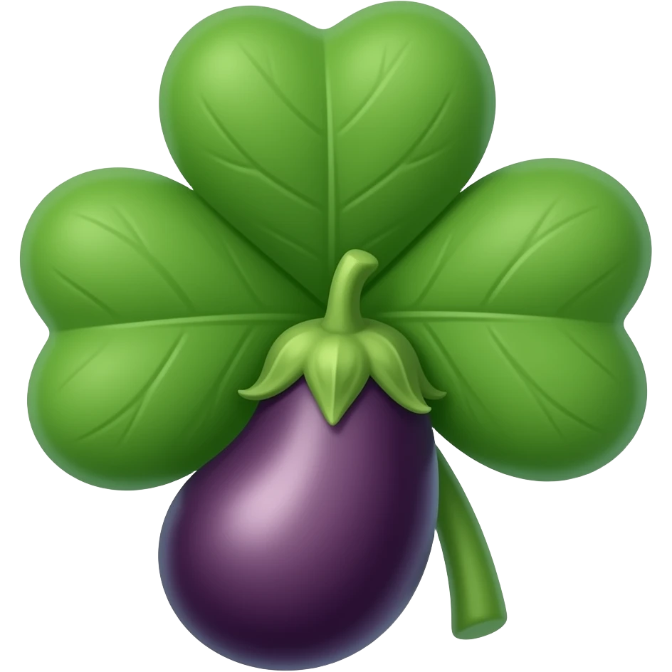 Four leaf clover and eggplant combined to make a lucky eggplant emoji