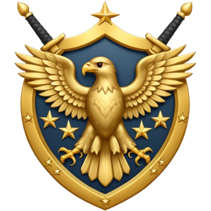 Insignia militar realista para videojuegos de guerra (estilo Delta Force), forma de escudo metálico con bordes desgastados. Incluye:

Símbolo: [fusiles cruzados / águila / estrellas / espada] emoji