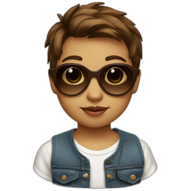 Baby face with short brown hair and heart shape sunglasses emoji