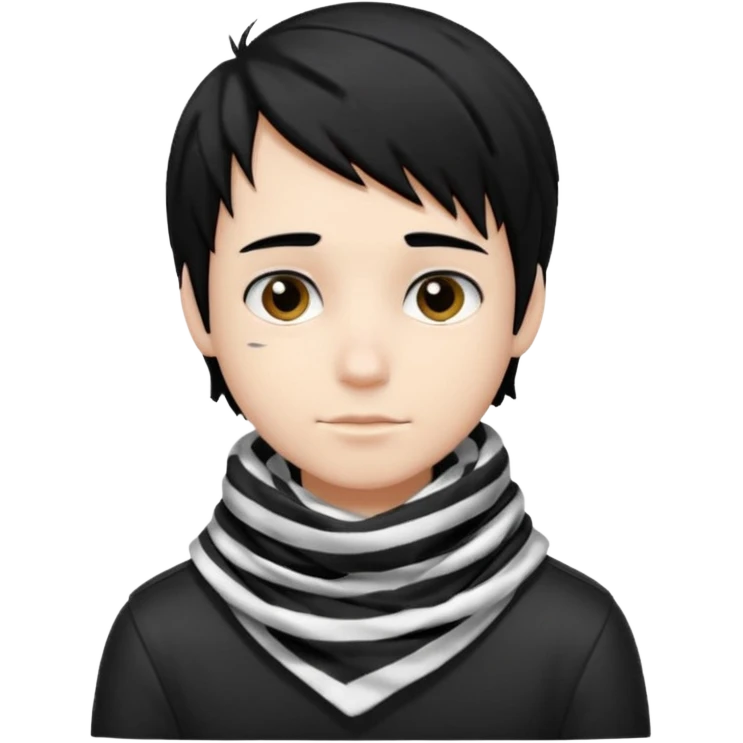 emo boy with black and white striped scarf with black hair

 emoji