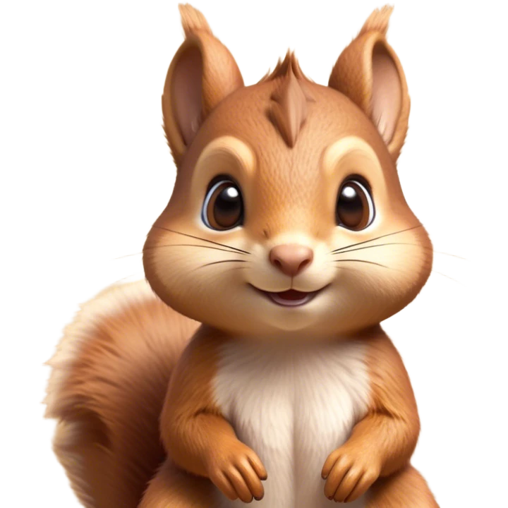 Cinematic Adorably Cute Squirrel Portrait Emoji, Perched with an alert, twinkling gaze and a playful tilt of its head, showcasing a small, nimble body with a bushy tail and delicate whiskers, Simplified yet irresistibly adorable features, highly detailed, glowing with a warm, sunlit glow, high shine, energetic and sprightly, stylized with an air of woodland whimsy, soft glowing outline, capturing the essence of a joyful squirrel that appears ready to scamper out of the screen with boundless charm! emoji