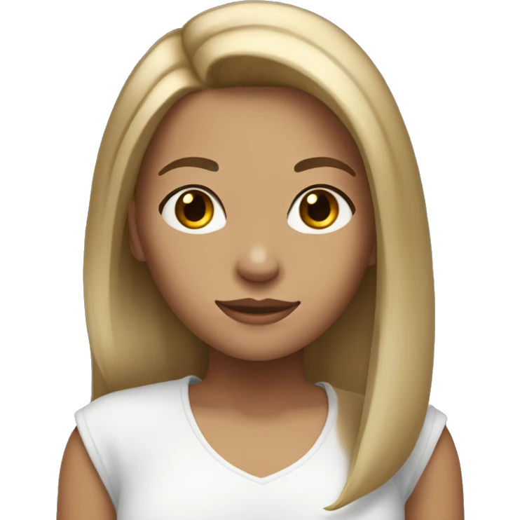Dark blonde girl with blonde Highlights, Brown eyes and straight hair which is shoulder lengh  emoji