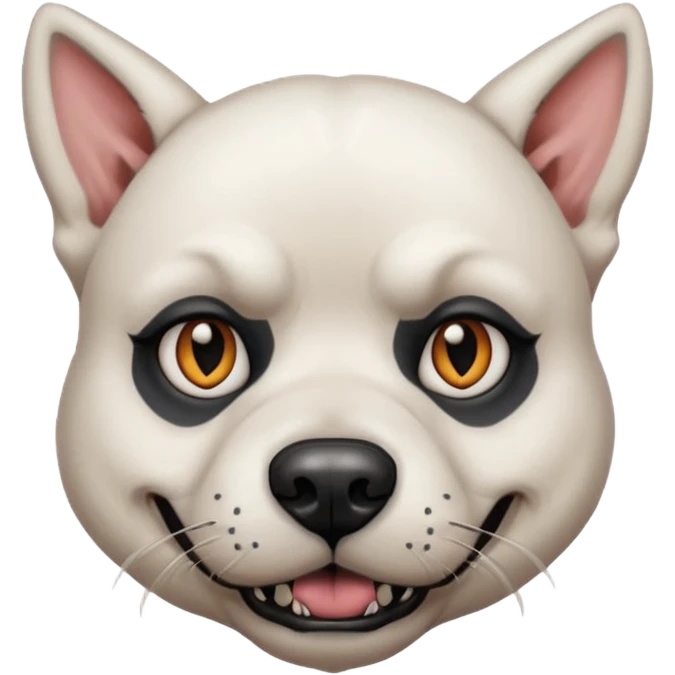 tattooed scary looking dog with heavy face tattoes, white dog and piercings emoji