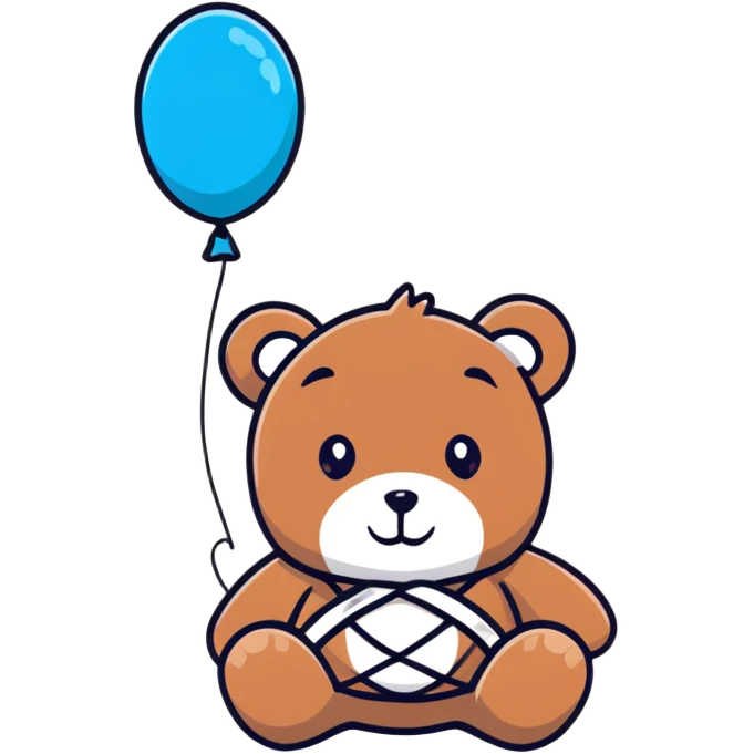 Cute teddy bear with a bandage holding a get well balloon emoji