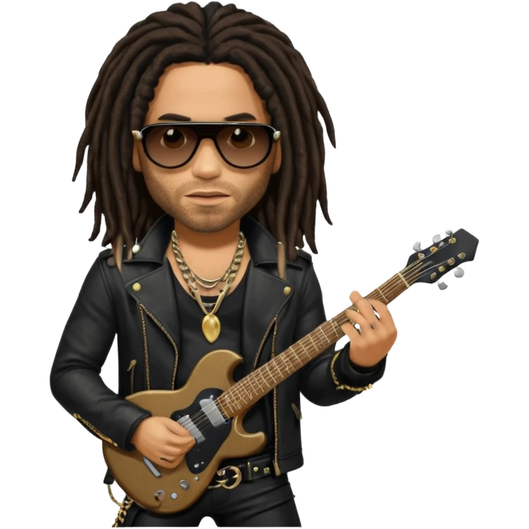 Lenny Kravitz with long dark brown dreadlocks, black metallic outfit emoji