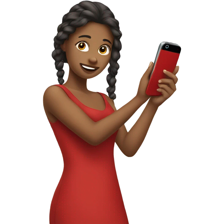 a girl in red dress holding a cell phone emoji