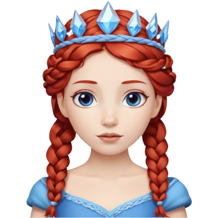 braided hair ice princess with blue crown, red hair emoji