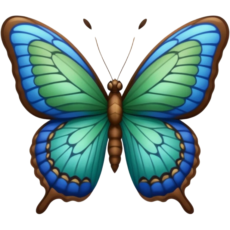 A butterfly with blue edges, green wings, and a brown body  emoji