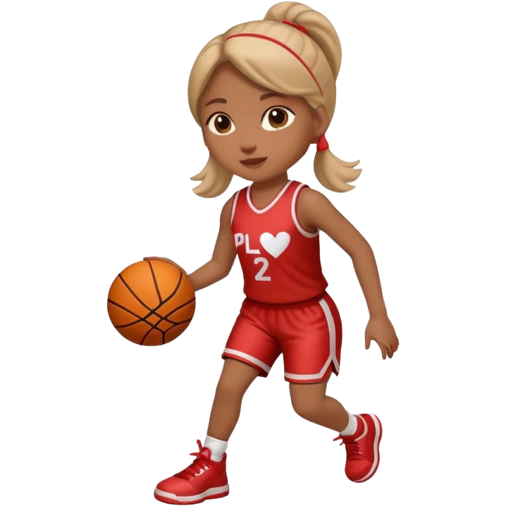 apple style emoji of a basketball girl player with a heart motif, representing 'Play with Heart' for February emoji