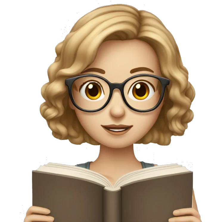 pale girl light brown hair with glasses reading a book  emoji