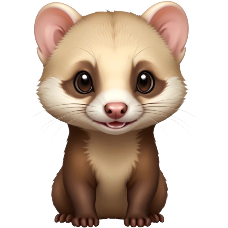 Cinematic Cute sable ferret Portrait Emoji, Head tilted playfully, with an elongated, flexible body and a characteristically curious expression, featuring a short, pointed snout, bright, sparkling eyes, and soft fur in warm brown and cream tones, Simplified yet irresistibly adorable features, highly detailed, glowing with a warm, friendly glow, high shine, affectionate and lively, stylized with a touch of whimsical mischief, soft glowing outline, capturing the essence of a fun-loving and mischievous sable ferret that feels like it could scamper straight into your heart! emoji