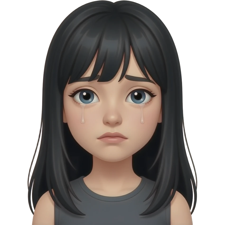 Pale girl with long black hair sad emoji | AI Emoji Generator emoji