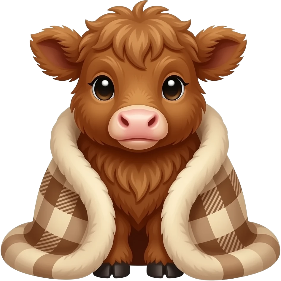 brown fluffy baby scottish cow cozy in a blanket emoji
