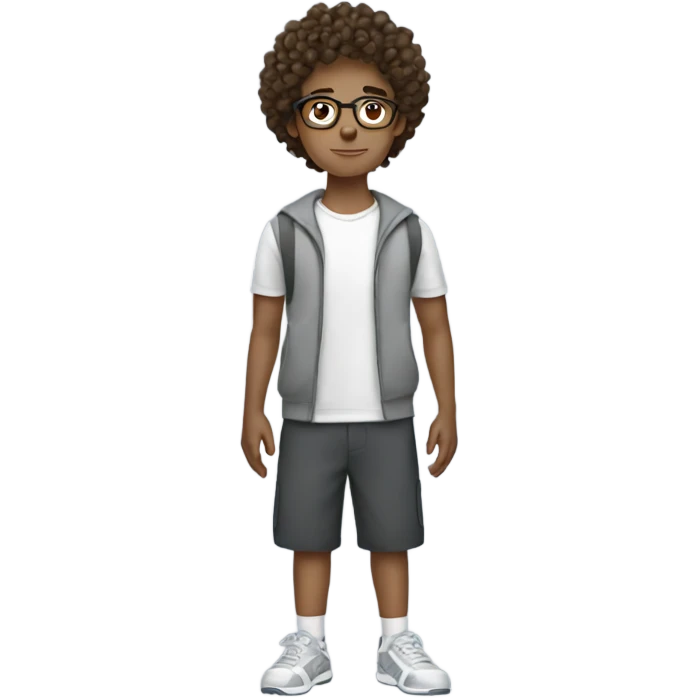 young man with curly brown hair and glasses sport wear emoji