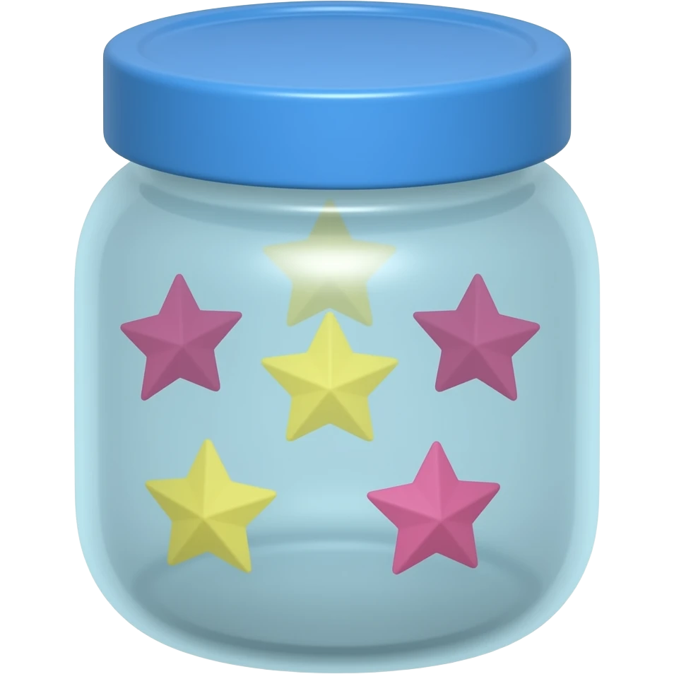 Pote tampado com estrelinhas azuis amarelas e rosas dentro emoji