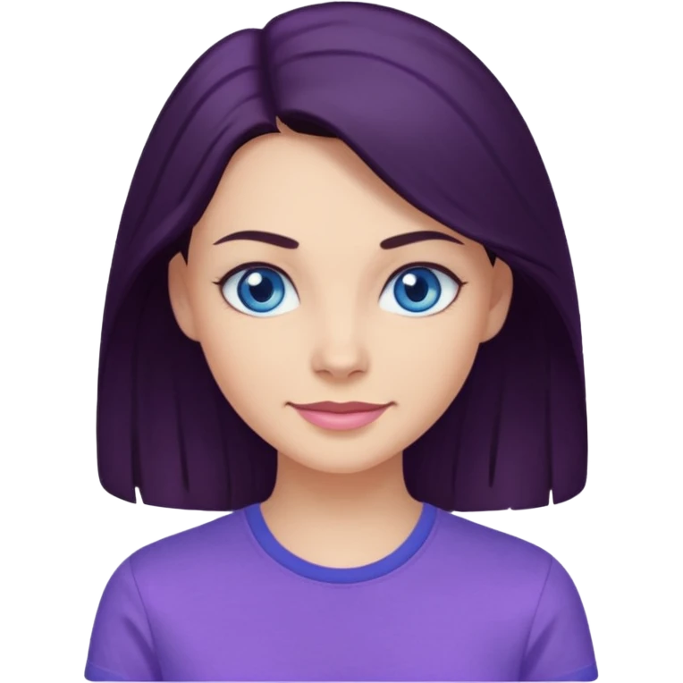 Smirking dark hair woman with blue eyes, wearing purple shirt 

 emoji