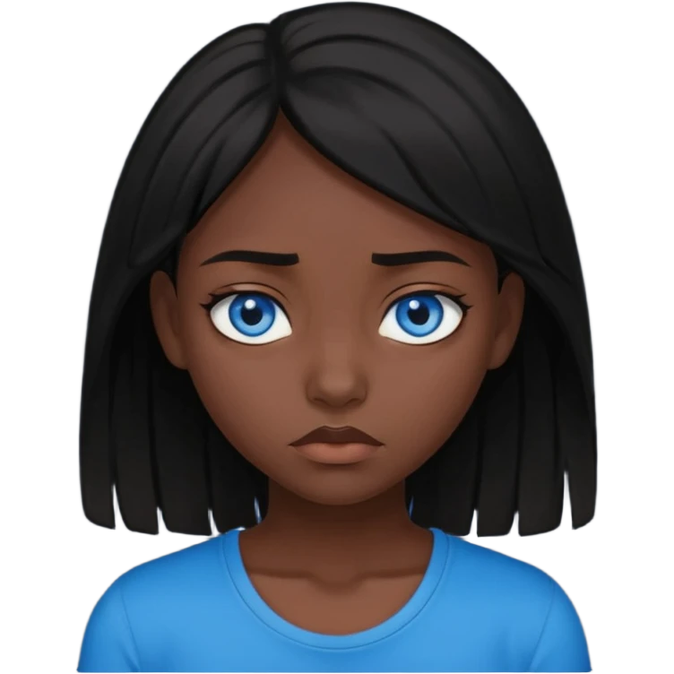 dark femine black haired girl with blue eyes and black top, very cold look emoji
