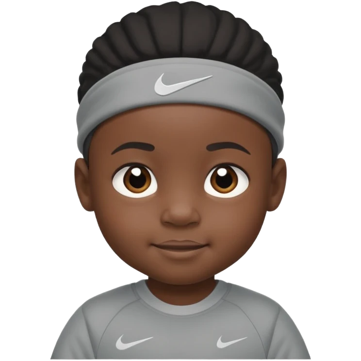 a little black baby with serious facial expression wearing a gray nike tech emoji