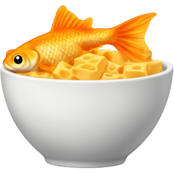 White bowl of cheddar goldfish  emoji
