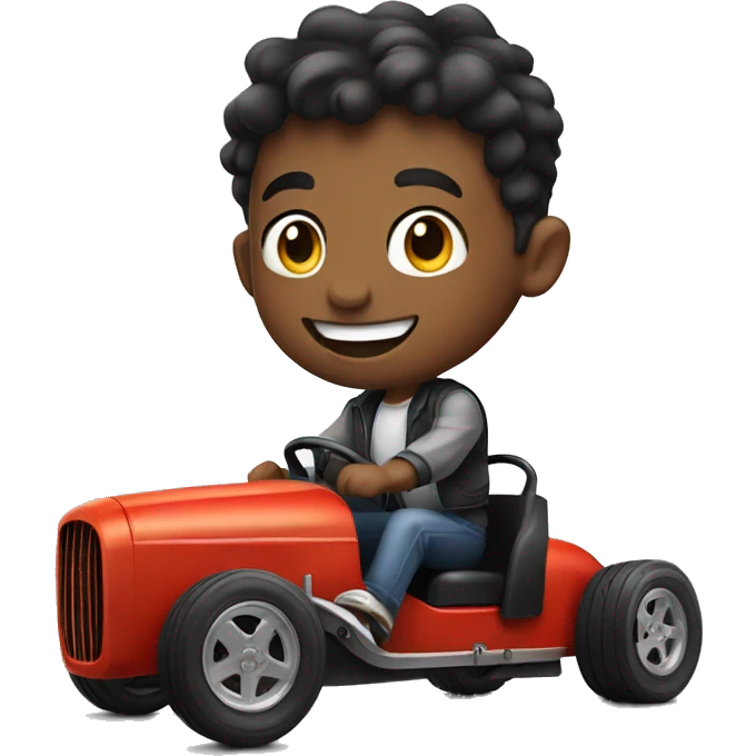 smiling boy driving hot rod  emoji