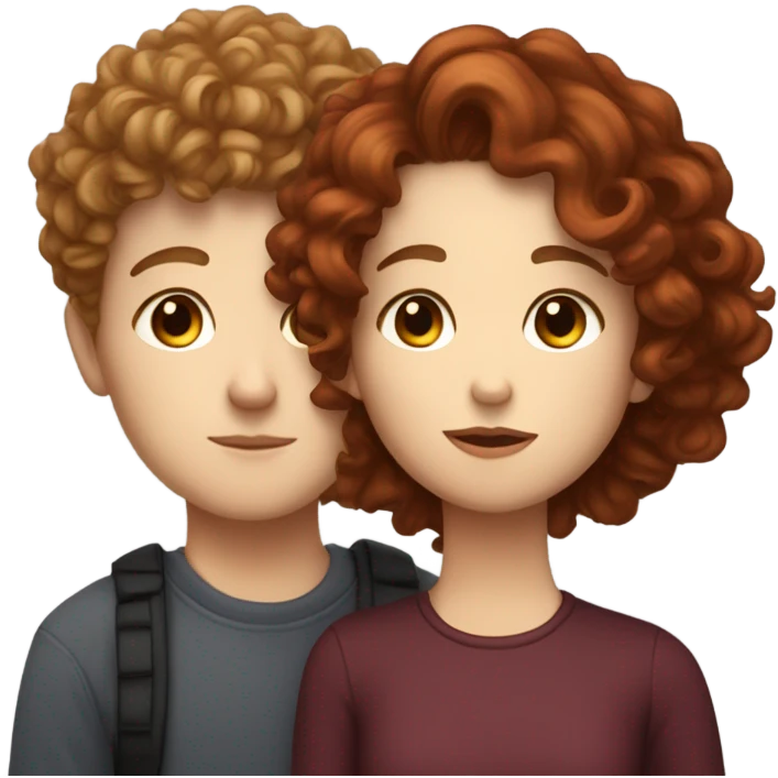 White boy with light brown short curly hair kissing burgundy hair white girl, they have close eyes  emoji
