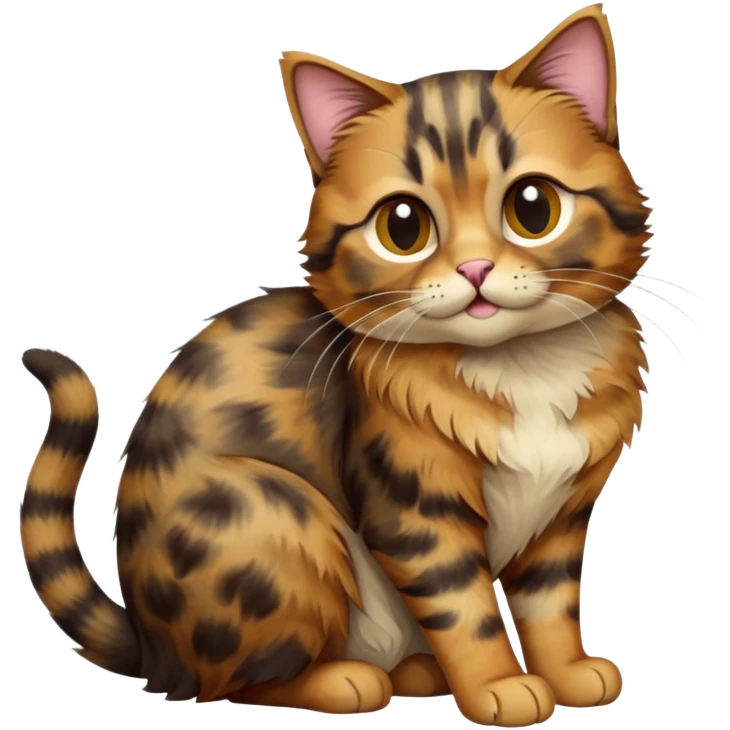 cinematic-[tortoiseshell tabby cat]-realistic-full-body-sitting-emoji,-tail-curled-playfully-around-its-paws,-head-tilted-dramatically,-scruffy-[tortoiseshell coloured]-fur,-simplified-yet-realistic-focused-features,-highly-detailed,-glowing-with-an-almost-sarcastic-glow emoji