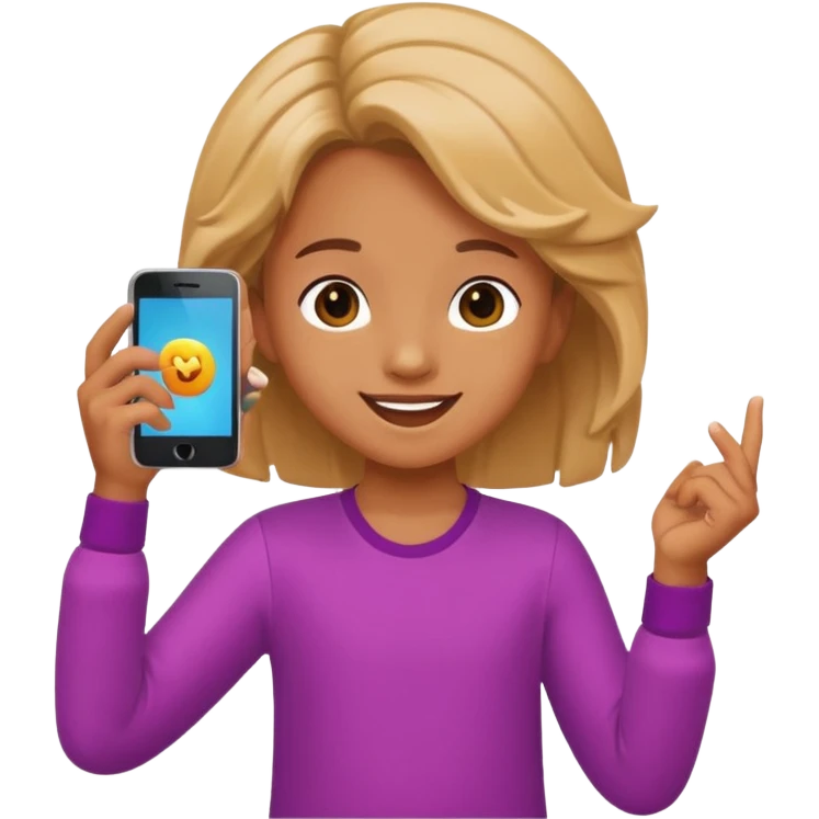 happy child dancing, phone in hands emoji