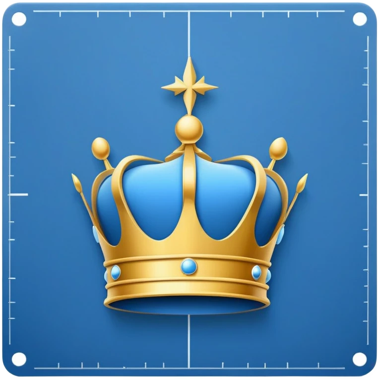 side view of a blue blueprint plan with minimal white lines and a simple crown drawing emoji