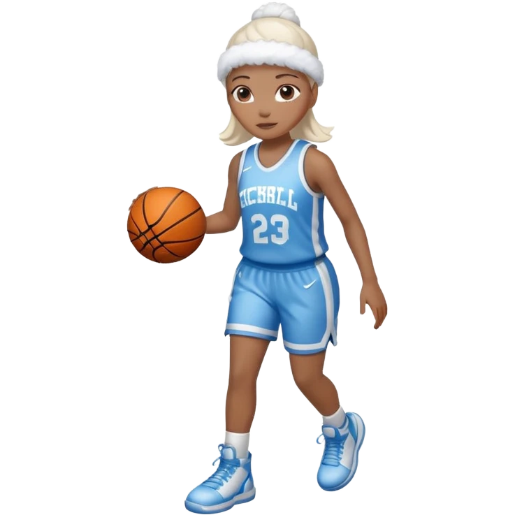 apple style emoji of a basketball girl player with a frosty, wintery look, representing 'Frosted Floater' for December emoji
