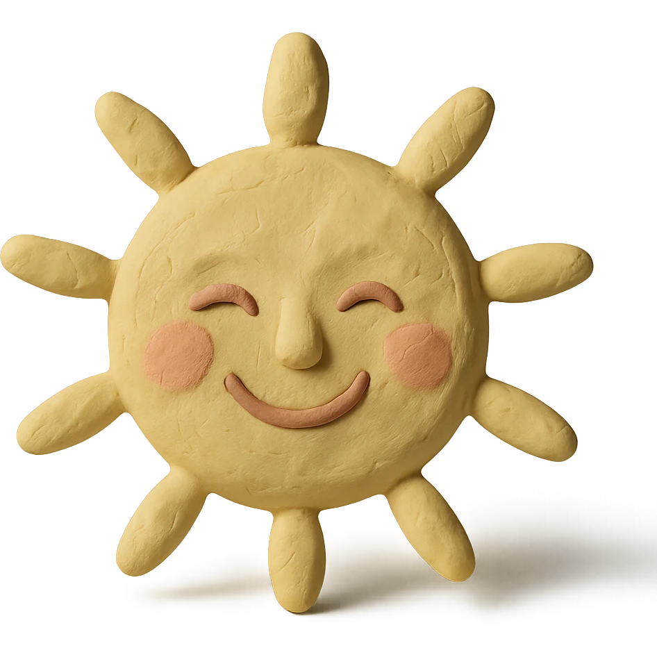 smiling sun with a face, pastel colors, claymation style, visible fingerprints, soft lighting emoji