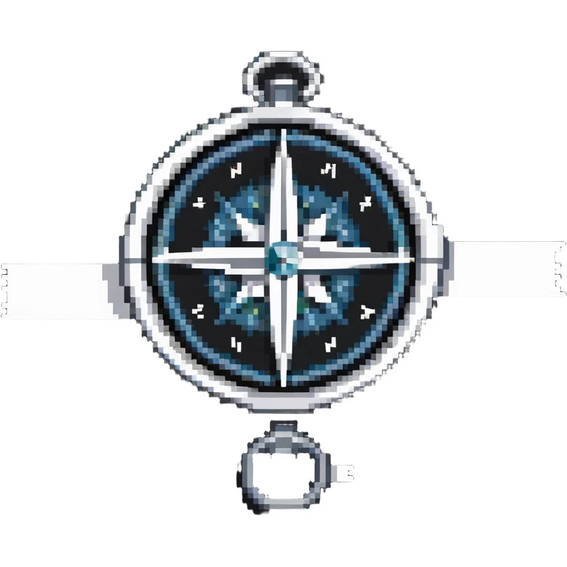 The standard iOS compass emoji 🧭 with a white ribbon threaded through the small loop at the top of the compass emoji