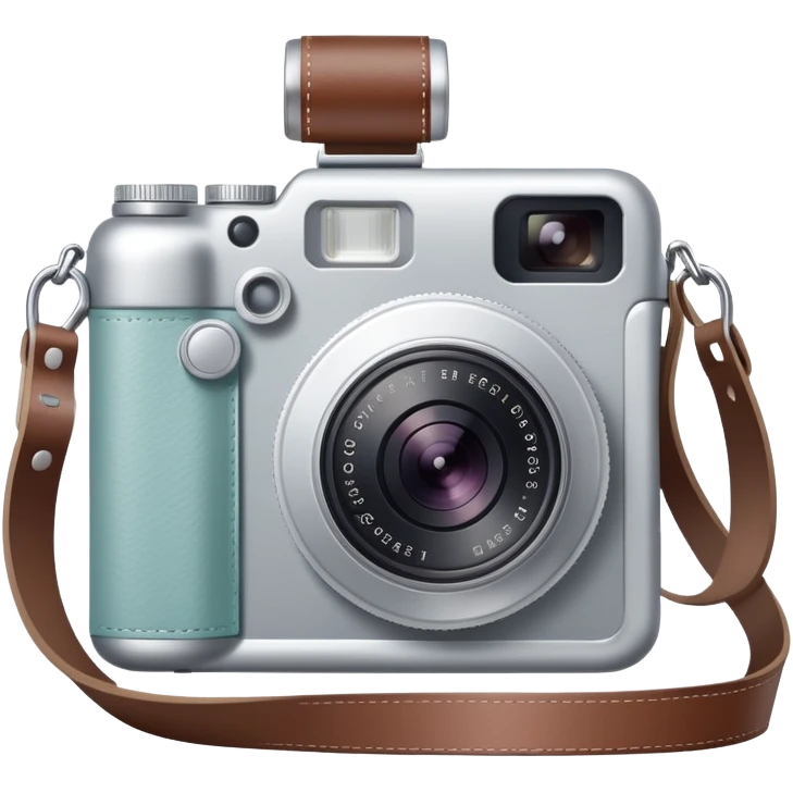 Tourist camera with neck strap, gentle colors, not bright emoji