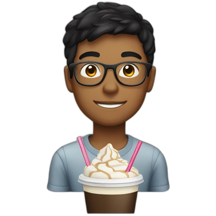 black-haired boy drinking frappe with glasses emoji